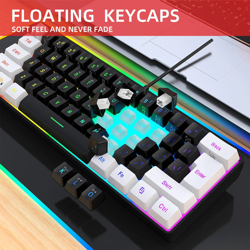 White and black wired 61 key membrane keyboard with compact design and USB cable