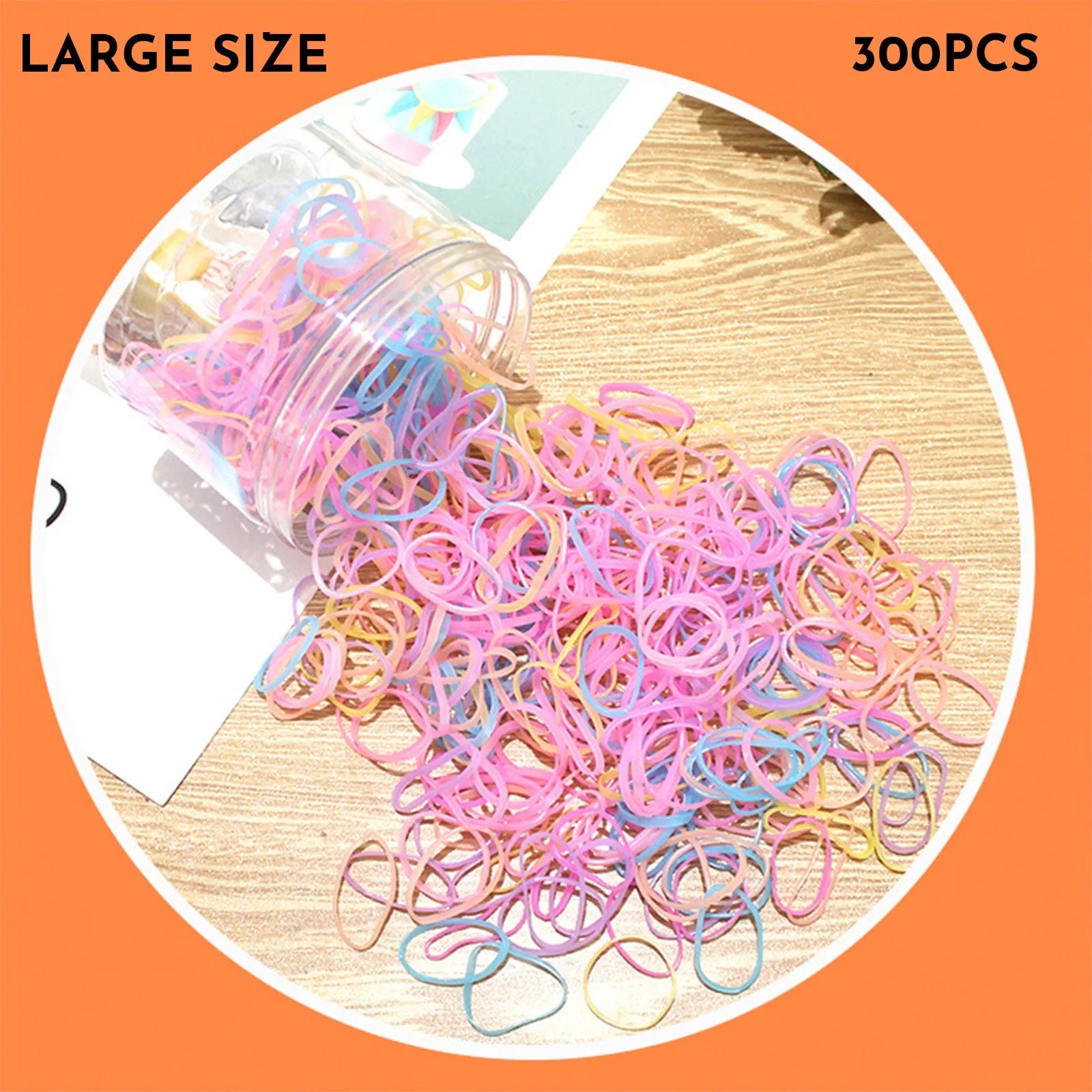 Multi-colour TPU baby hair ties for toddlers in a reusable storage container, 300 piece pack.