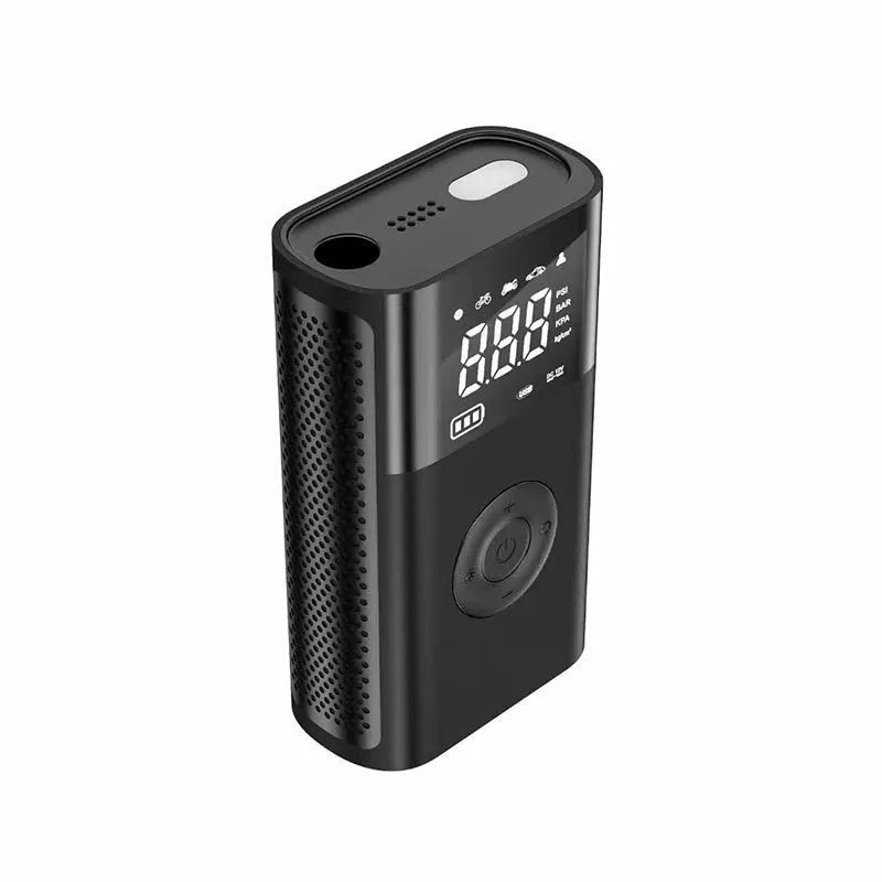 Wireless digital display car tyre inflator with multiple nozzle adaptors and LED light