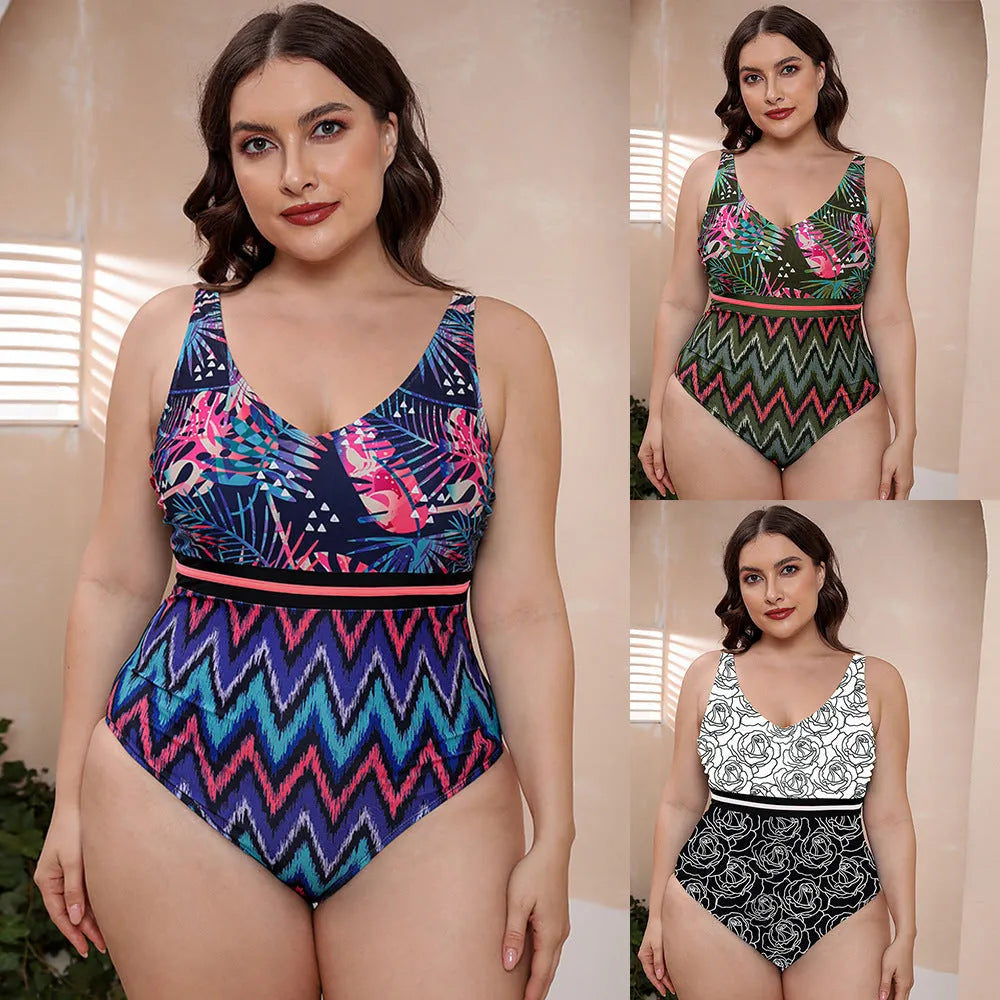 Women's printed spaghetti straps striped vest one-piece swimsuit in blue, white or green colours