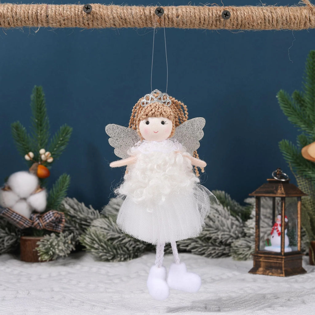 Christmas angel girl fabric pendant for high ponytail hairstyles in white, pink, and khaki colours