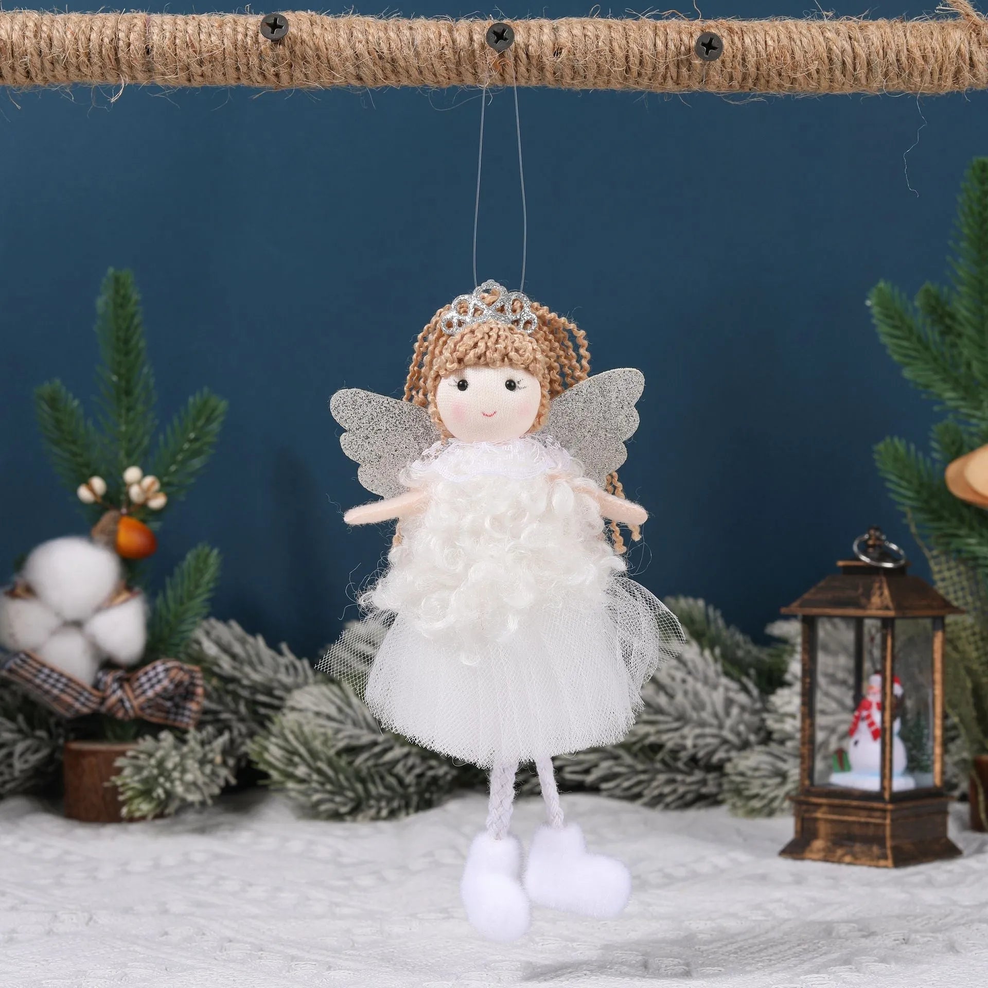 Christmas angel girl fabric pendant for high ponytail hairstyles in white, pink, and khaki colours