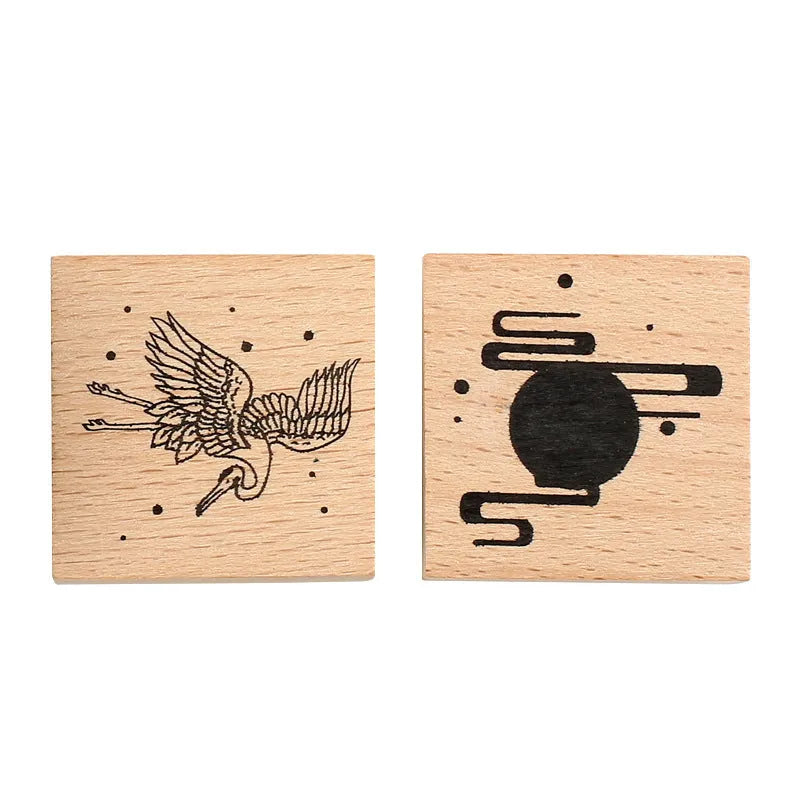 Mr. Paper Wooden Seal Stamp in Crane on the Moon design from the Huahegui series.