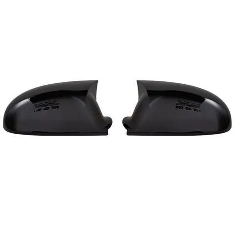 Pair of plastic Volkswagen Sagitar mirror housings in bright black and carbon fibre style finishes.
