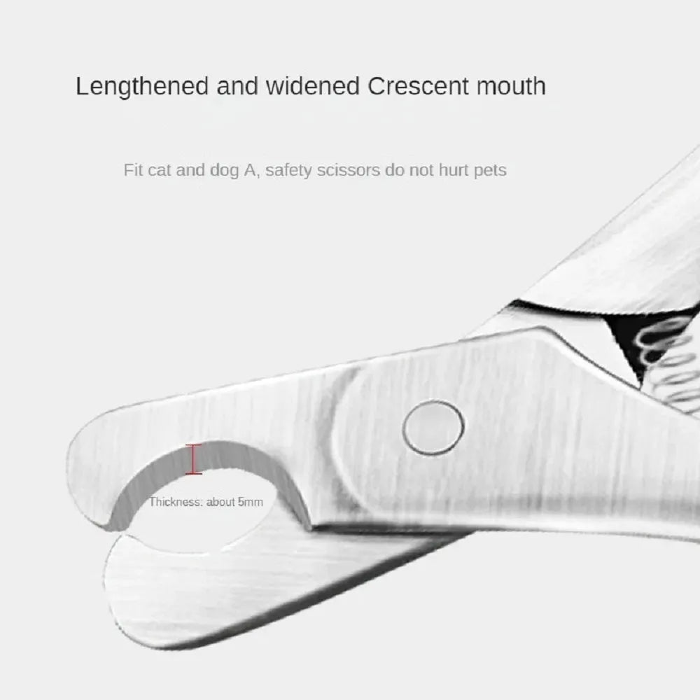 Silver professional pet nail clipper with stainless steel blades and safety guard for dogs and cats