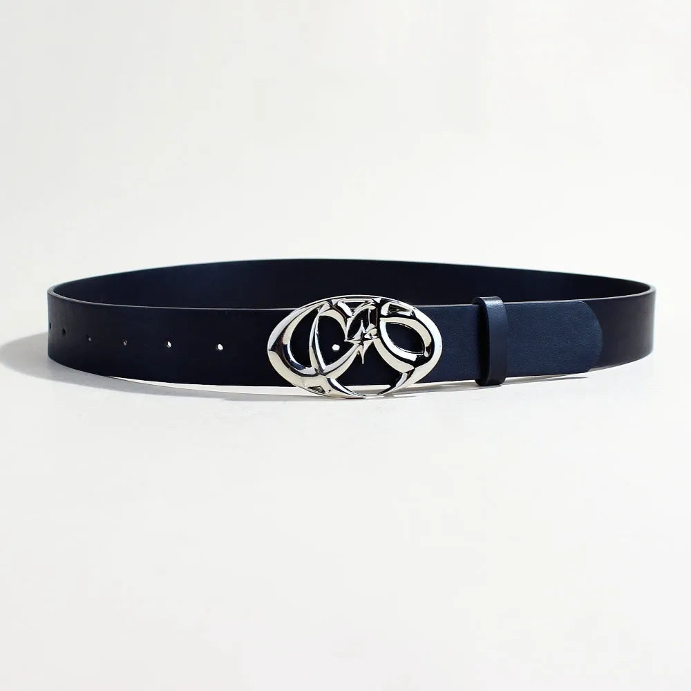 Silver buckle casual belt made from brown PU leather with snap button fastening