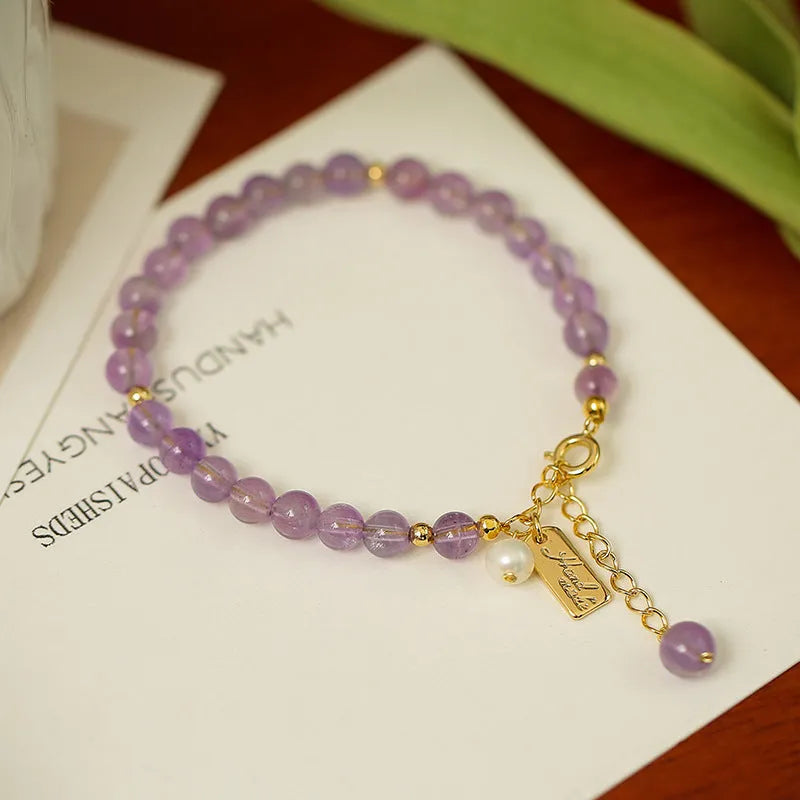 Natural crystal amethyst bracelet for women in romantic lavender colour with zodiac animal modelling