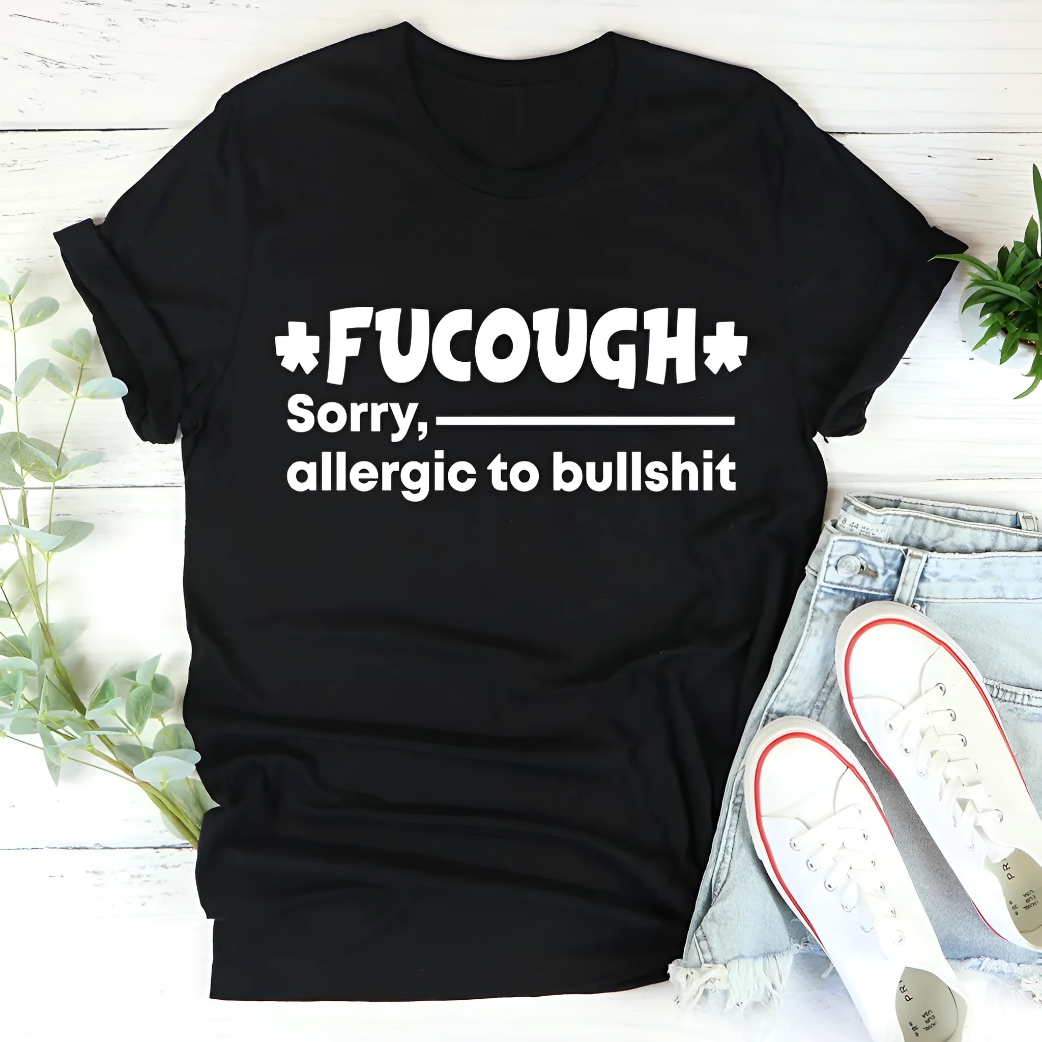 Black cotton summer T-shirt with short sleeves and round neck in loose fit