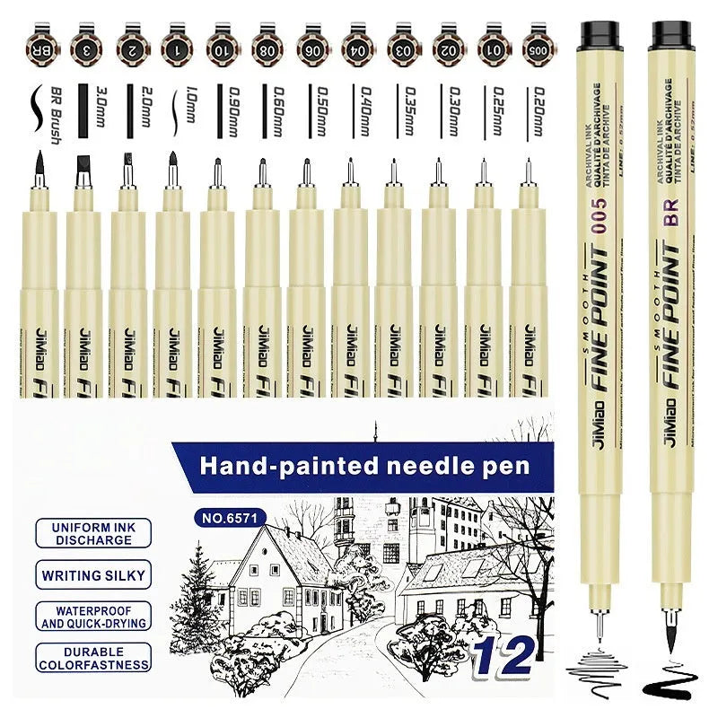 Syringe-style technical drawing needle pen with black waterproof ink for cartoon design and illustration