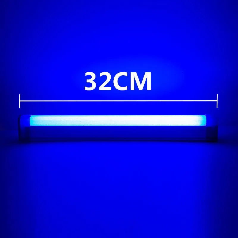 Blue and purple rechargeable LED tube light stick with dimmable RGB settings for photography and room ambience.