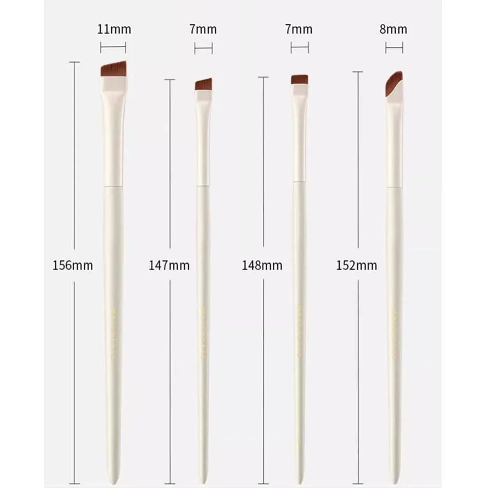 Four angled eyeliner and brow brushes with ultra thin tips in optional leather case