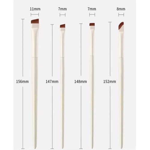 Four angled eyeliner and brow brushes with ultra thin tips in optional leather case