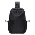 Men's grey lightweight messenger chest bag showing front view and open large main compartment