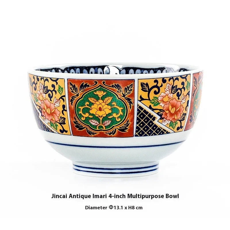 Japanese style ceramic bowl with retro peony pattern and underglaze surface finish