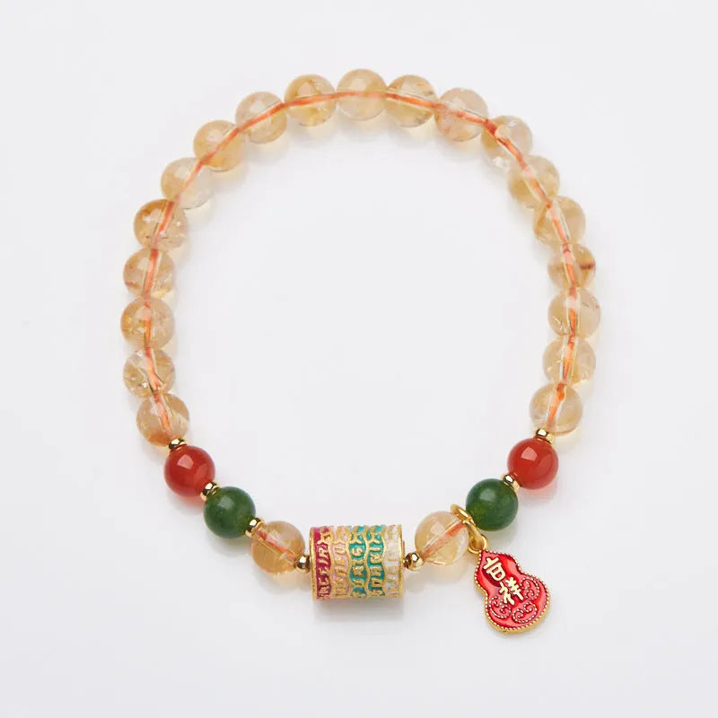 Citrine five-sutra crystal bracelet with hand-woven construction and 6mm geometric beads
