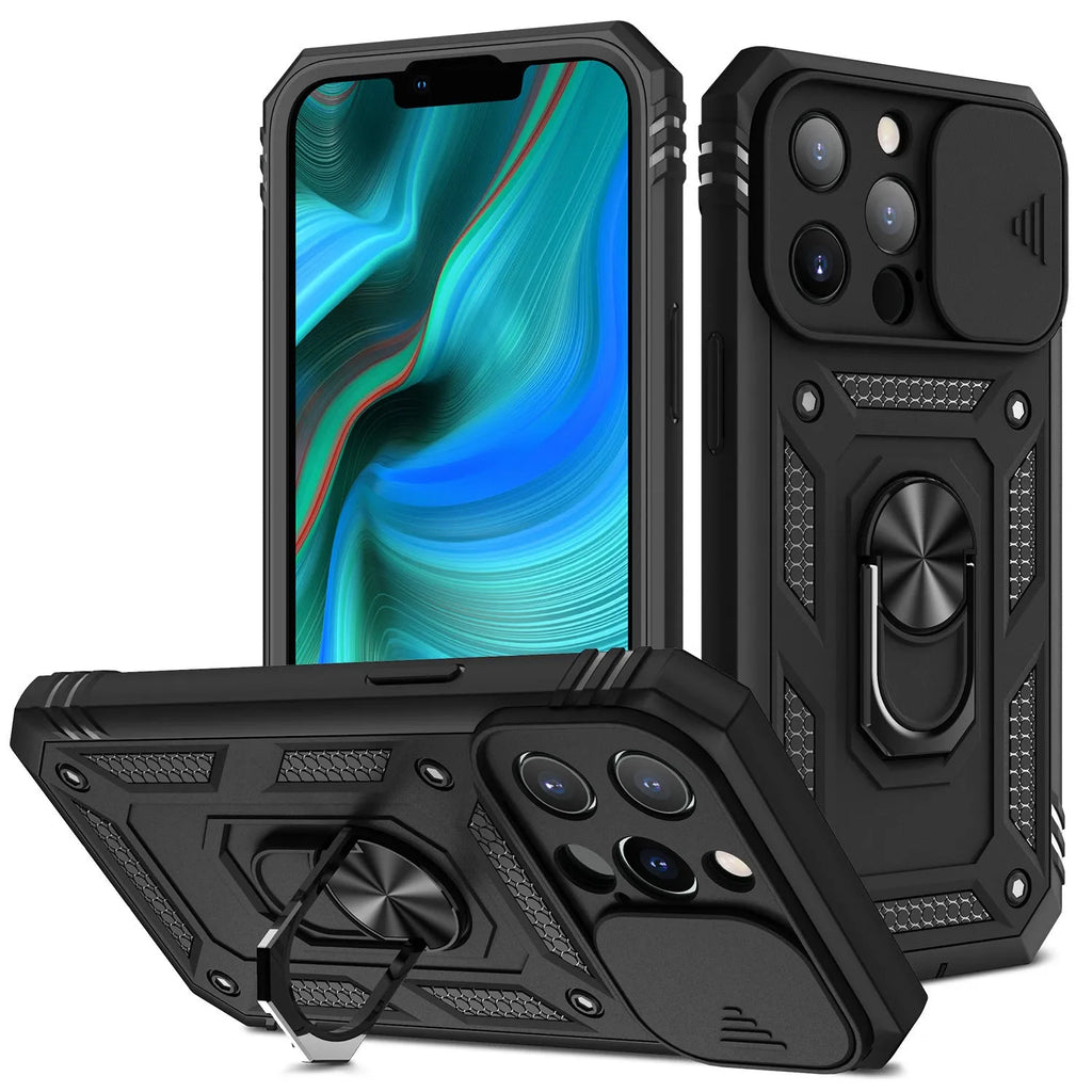 Magnetic iPhone case with sliding bracket for iPhone 12 and 13 in two-tone colour options