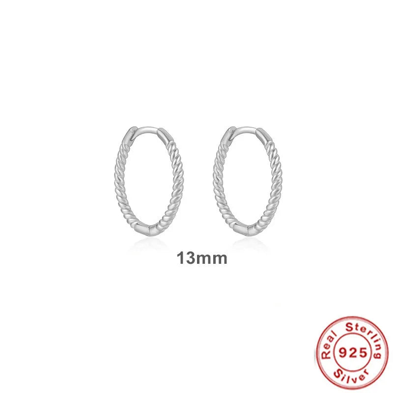 Twist S925 Sterling Silver twisted string round ring earrings in gold or platinum colour.