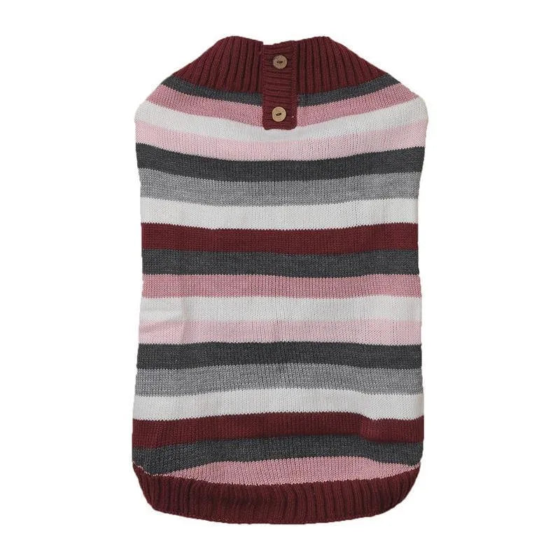 Grey dog sweater with horizontal zipper and contrast colour button pocket on small dog