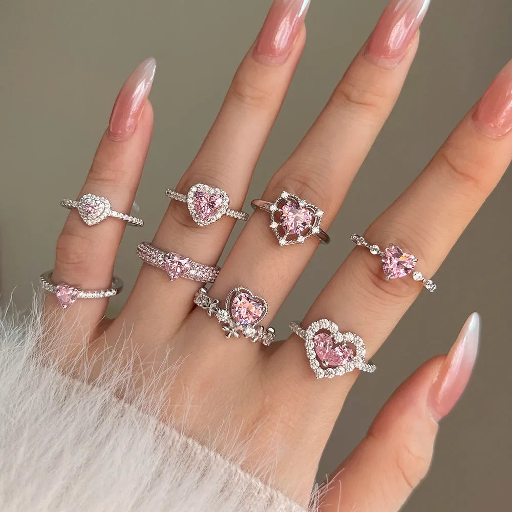 French S925 sterling silver ring for women heart shaped love ring in silver colour