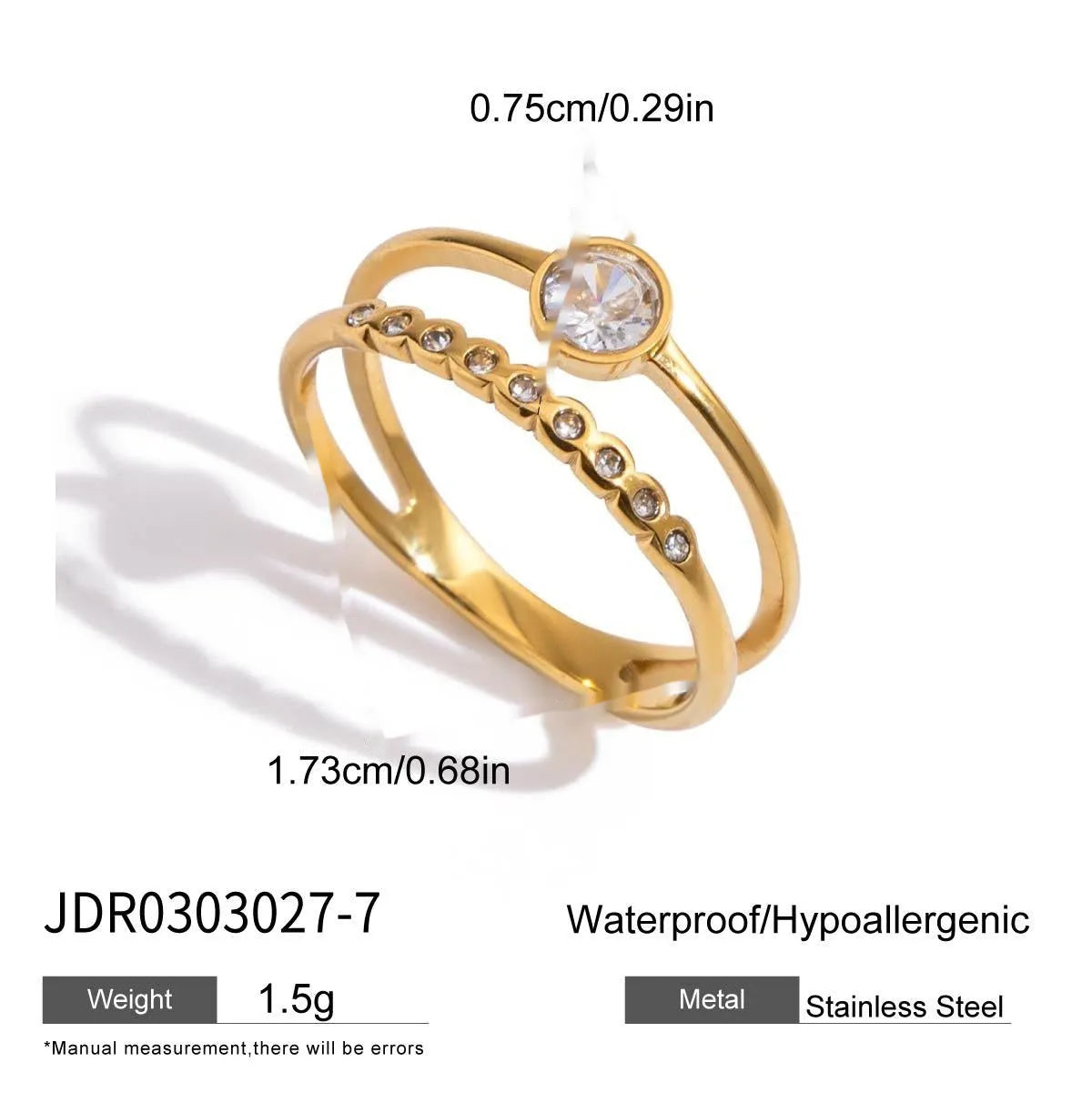 Geometric stainless steel zircon ring in European style on a grey background.