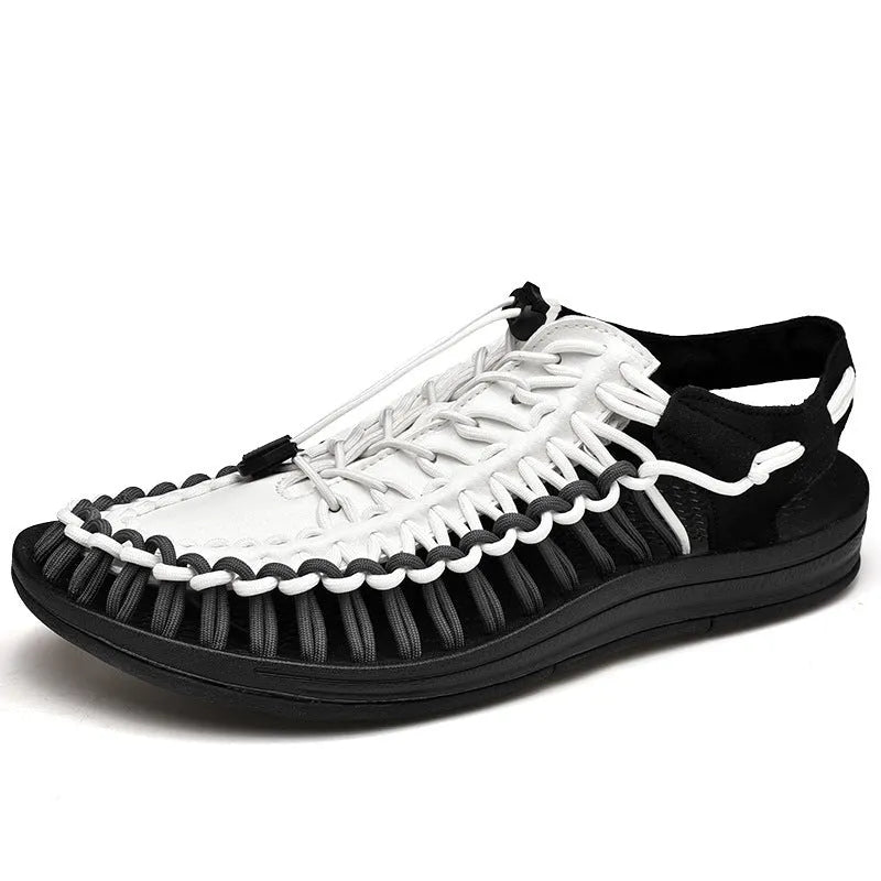 Elastic drawstring tie Roman sandals in multiple colours with a non-slip rubber sole.