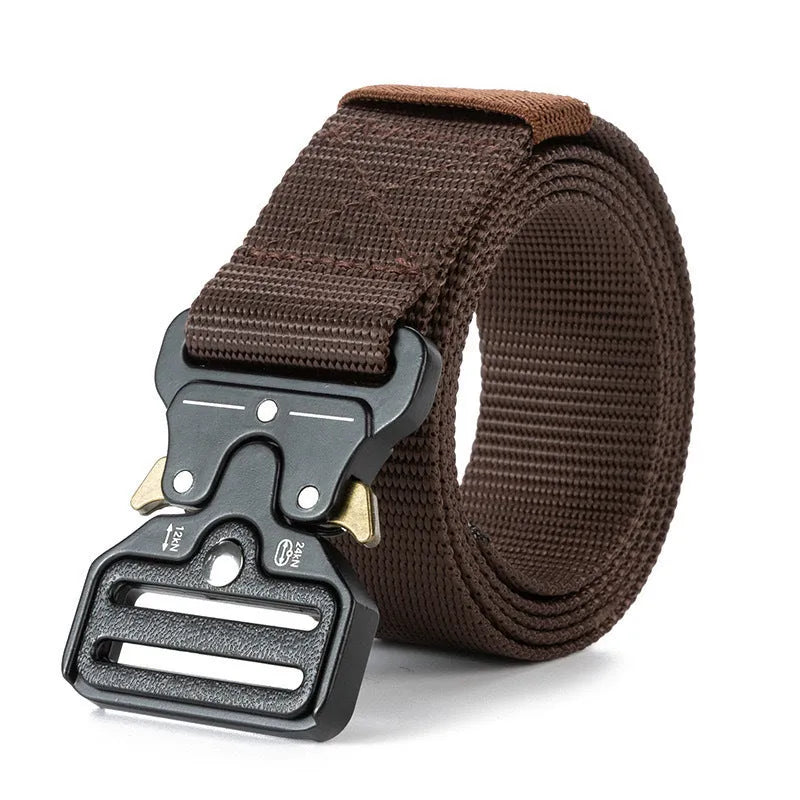Men's thick canvas tactical belt with alloy quick-release buckle in assorted colours