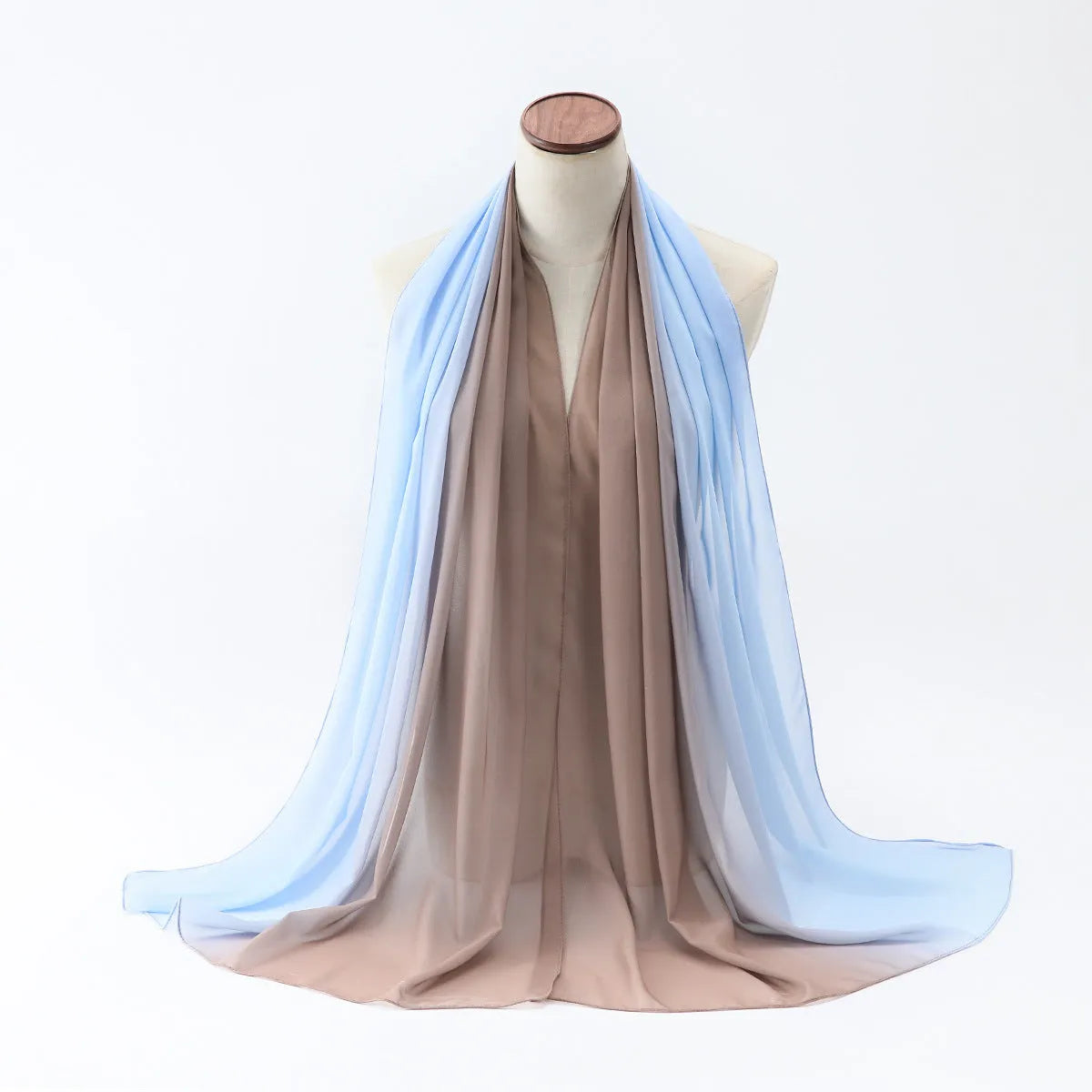 Women's chiffon bubble towel texture scarf in ethnic Pu long style showing length and colour options