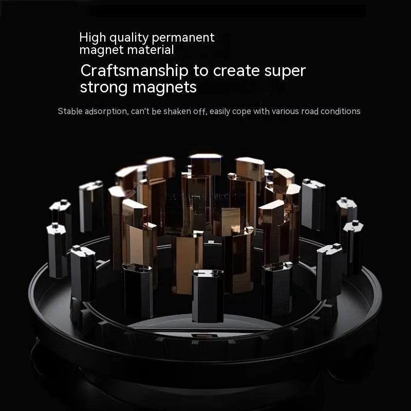 All-metal magnetic car phone mount in qian colour showing foldable dashboard design