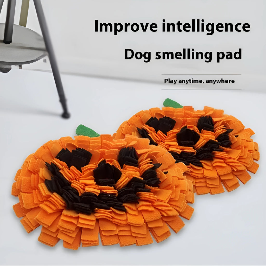 Orange pumpkin-shaped pet smell mat with woollen padding for dog slow feeding training
