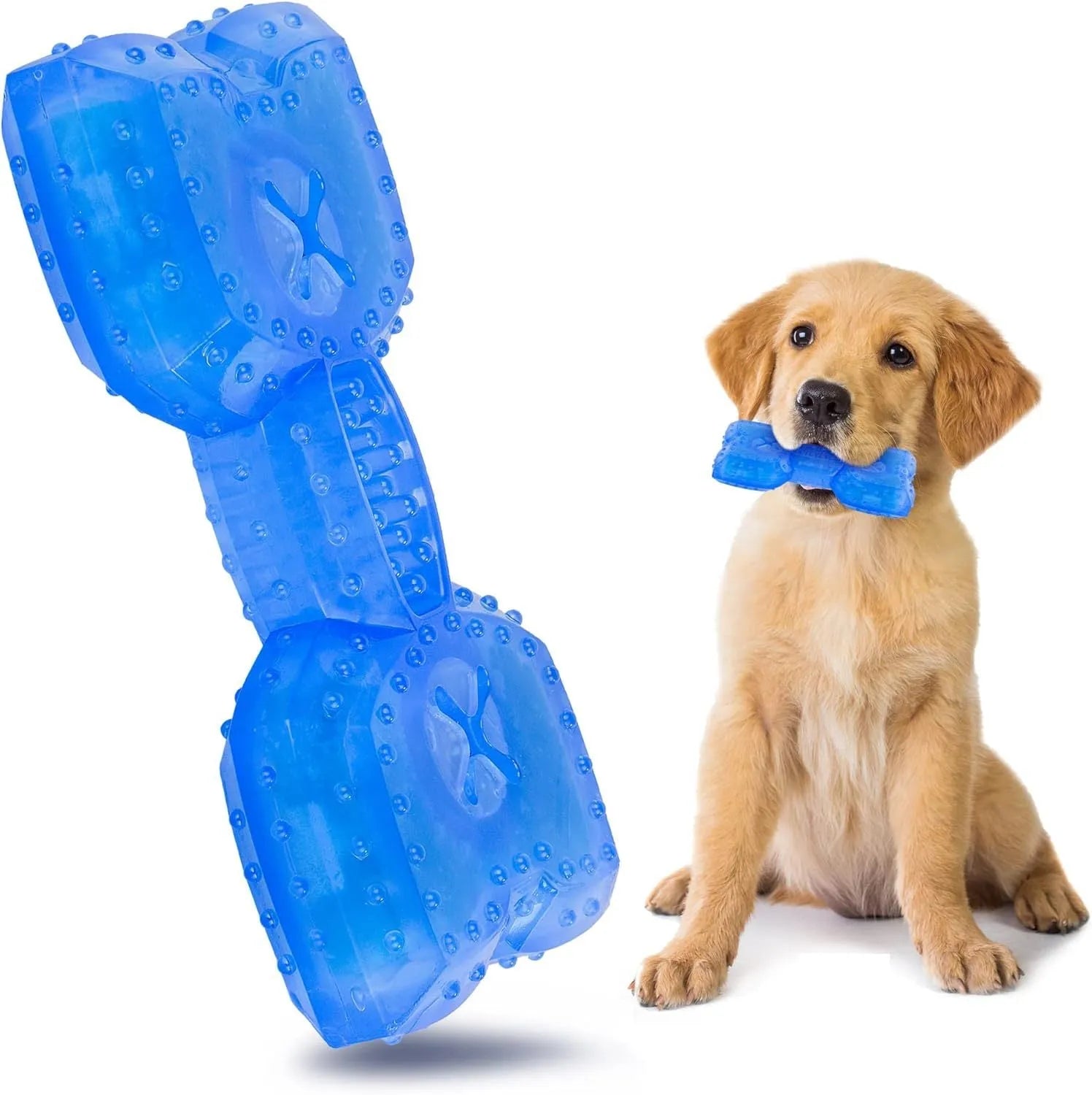 Freezable dog cooling chew toy in bones and circles shapes with thickened design