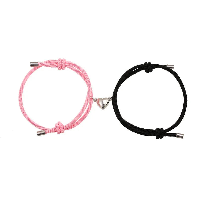 Simple nylon Love magnetic bracelet pair adjustable 3mm rope with magnetic fastener