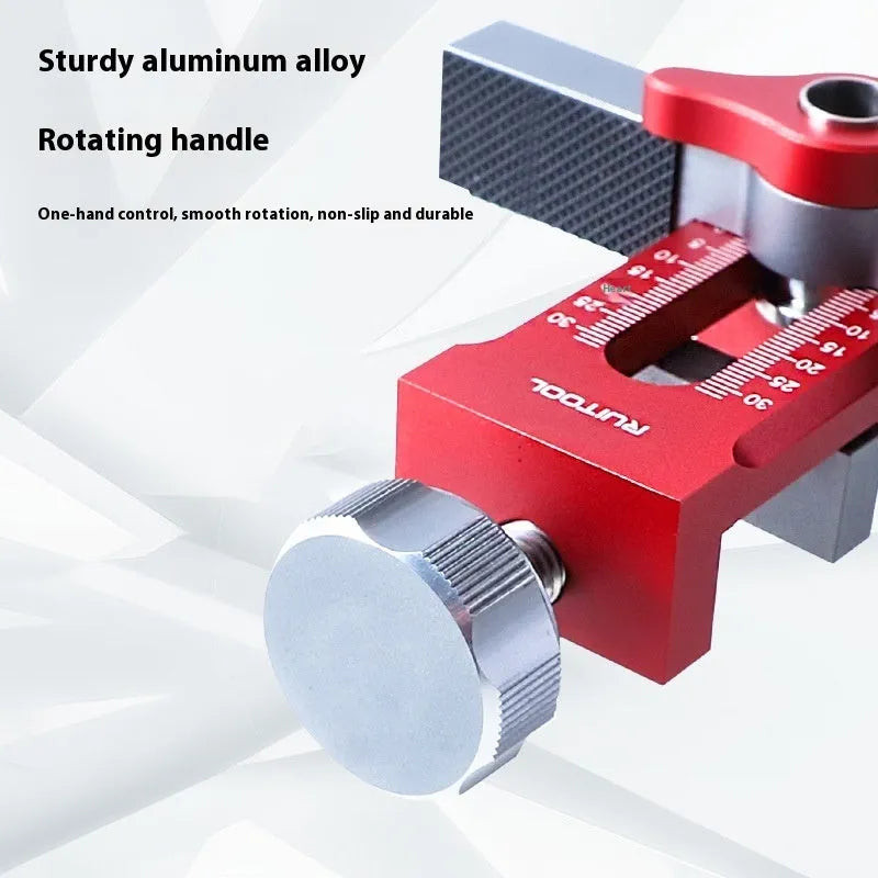 Aluminium alloy cabinet door installation aid for woodworking hinge alignment.