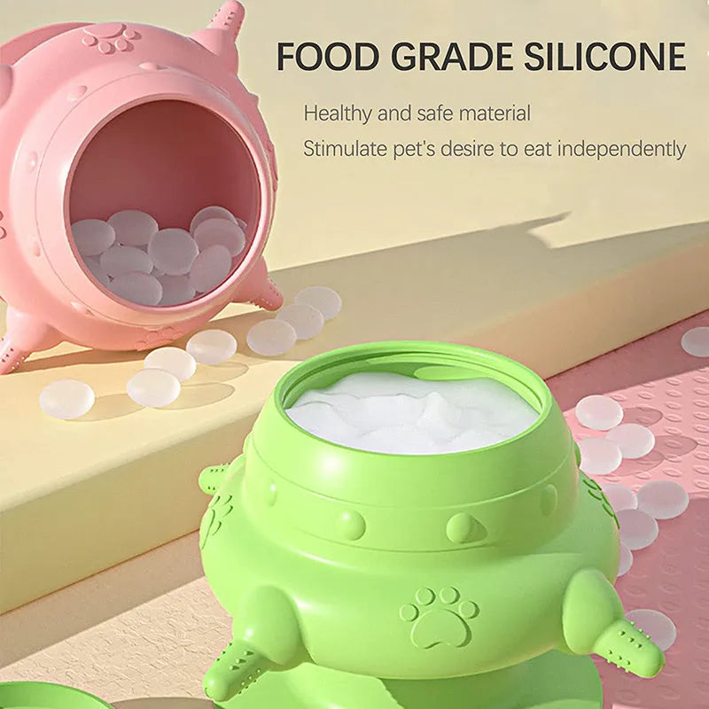 Pink silicone pet nursing bottle with bionic teat and wide base for feeding puppies and kittens.