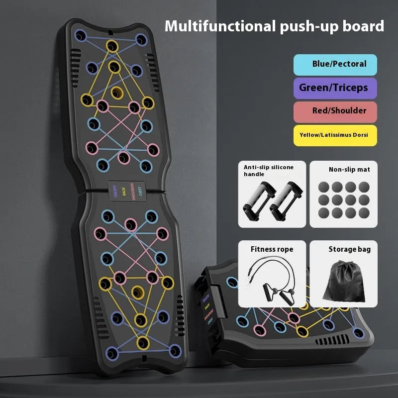 ABS plastic push up support plate fitness equipment on a floor, shown in available colour options.
