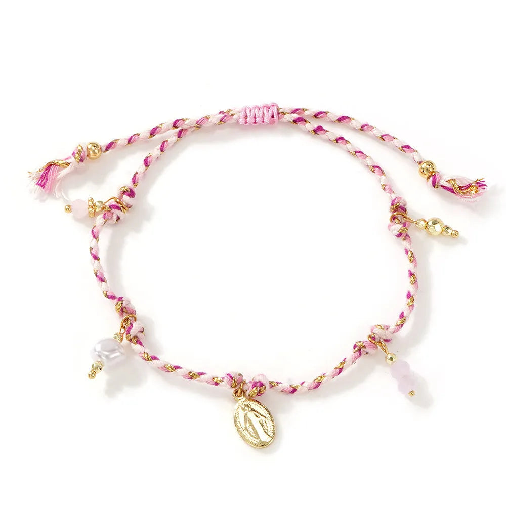 Colourful hand-woven braided rope bracelet in ethnic style for women with multiple colour options