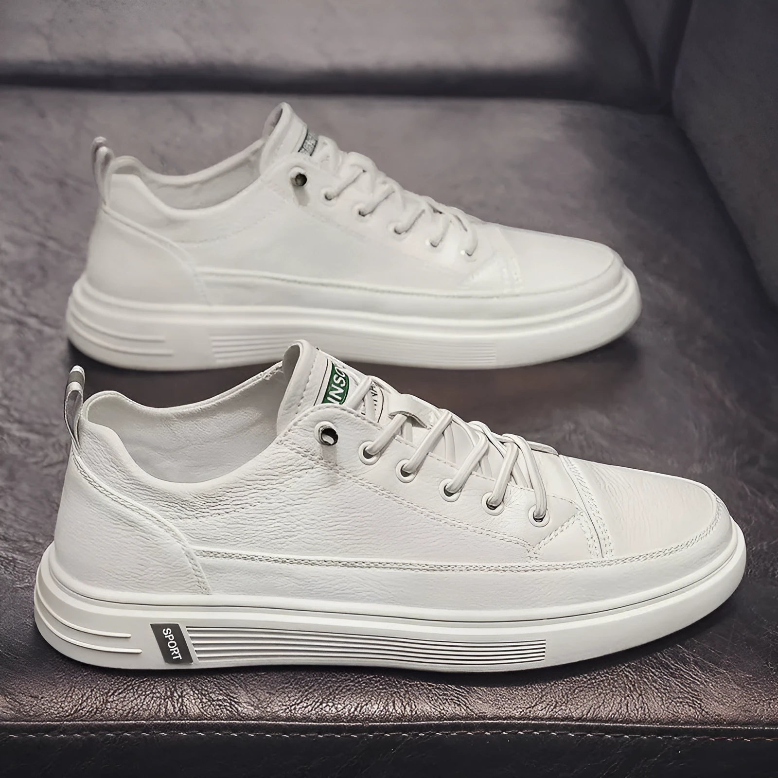 Men's white casual flat shoes with round toe and low heel for summer wear