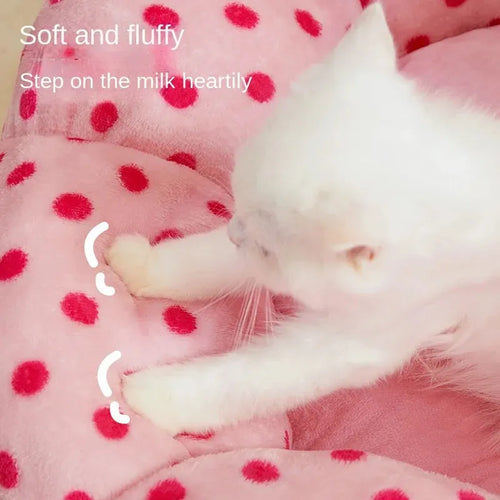 Pink dot pattern cat bed cushion with princess-style design in fabric material