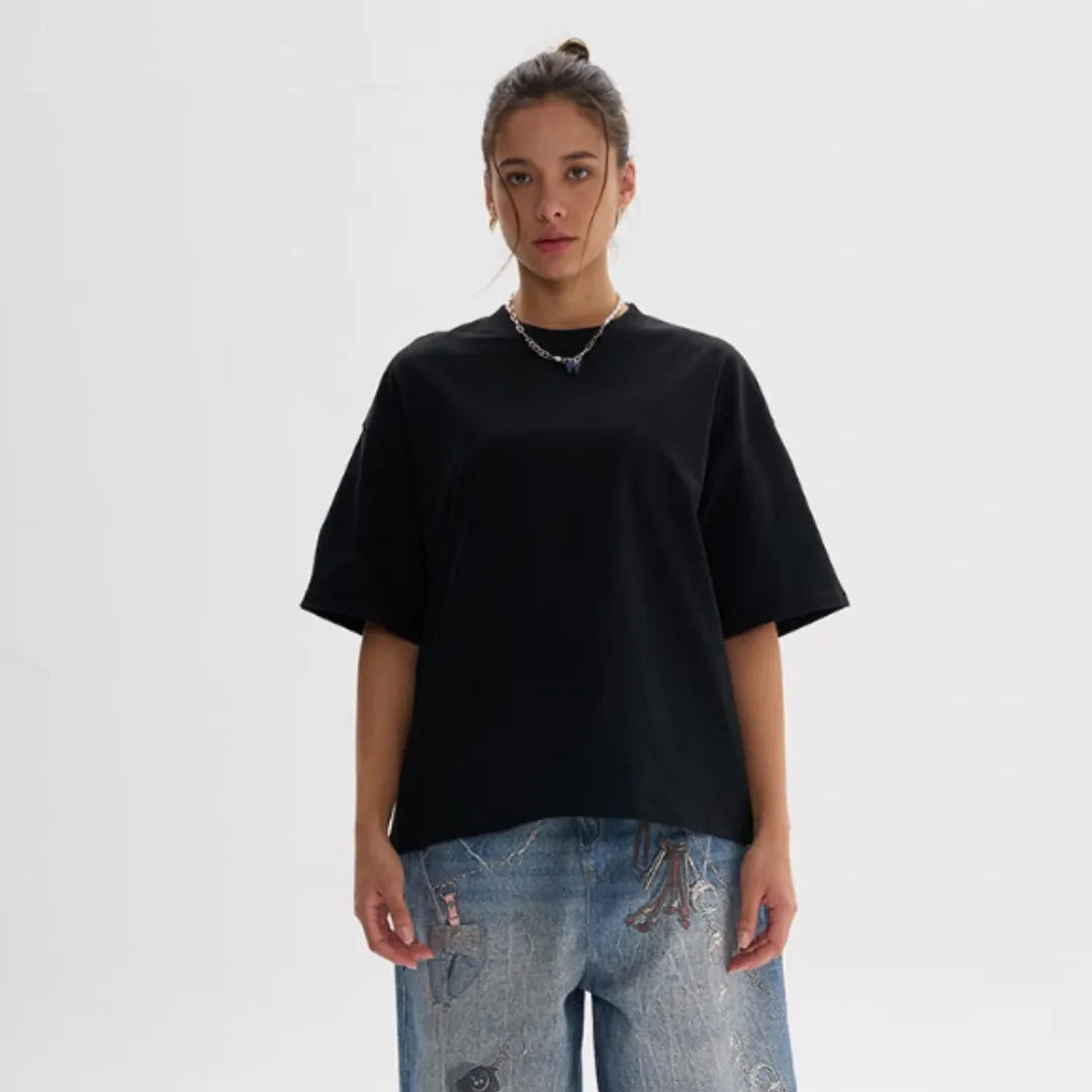 Loose fit pure cotton T-shirt in American style with short sleeves for summer wear