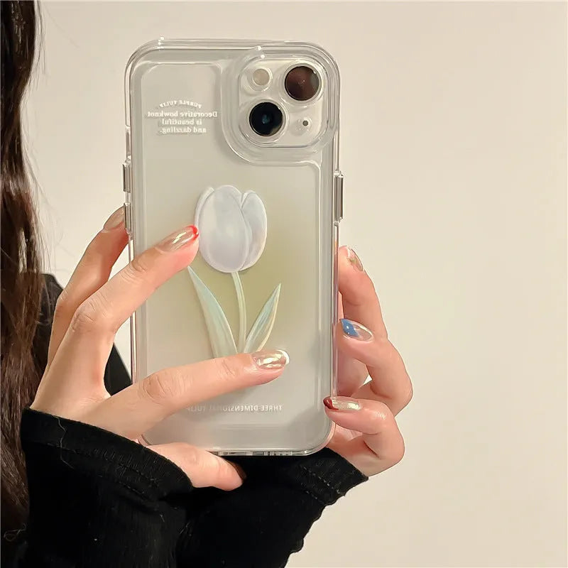 Tulip TPU all-inclusive shockproof phone case for iPhone in Gradient Rose and Tulip colours