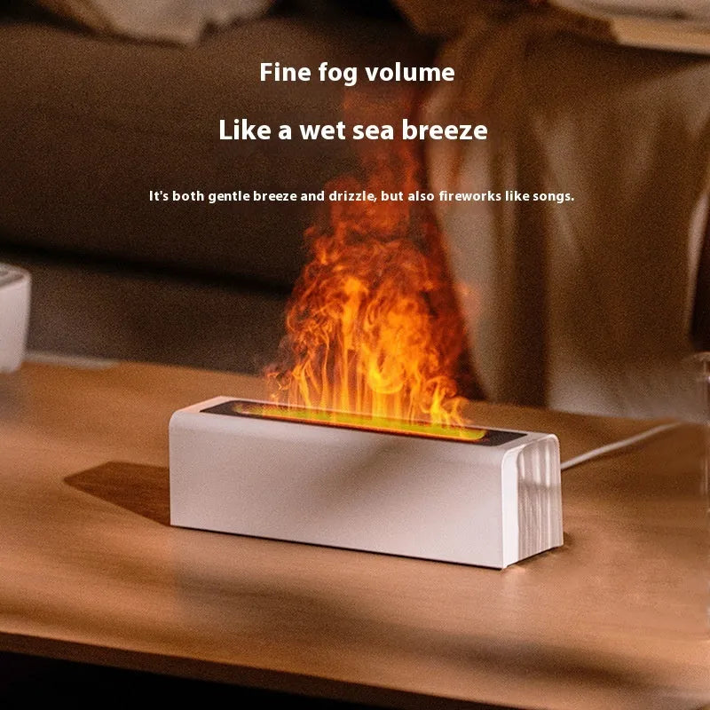 Square USB plug-in aroma diffuser with simulated flame lighting effect and water tank