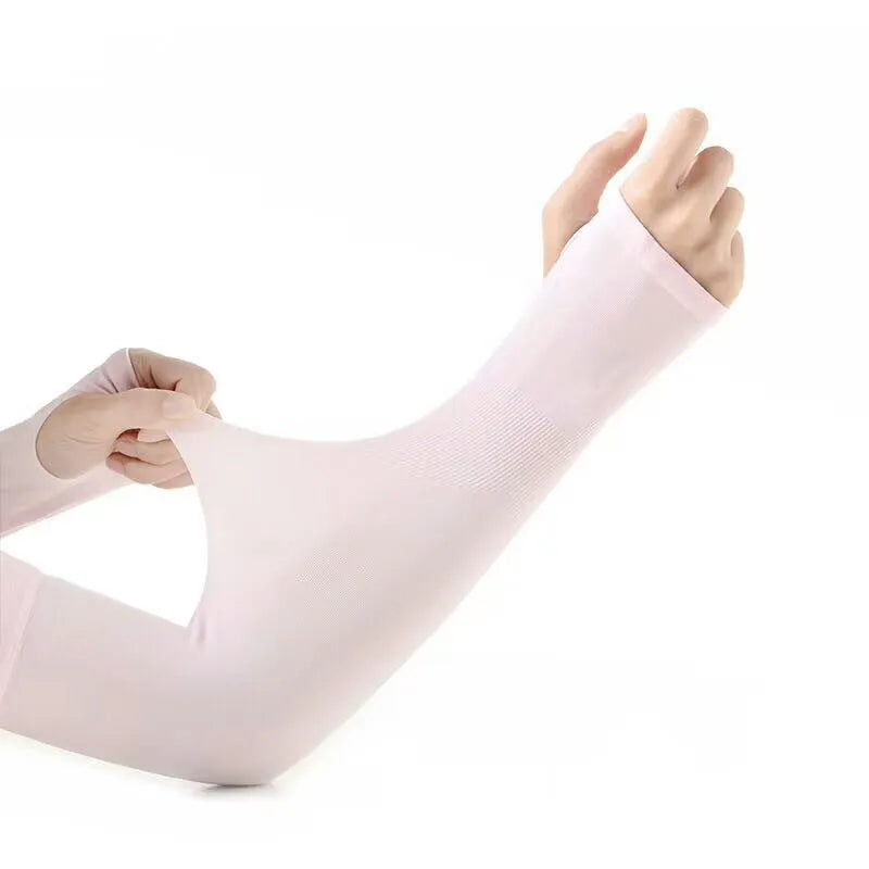 Open-finger nylon sun protection sleeve in a choice of colours on an arm.