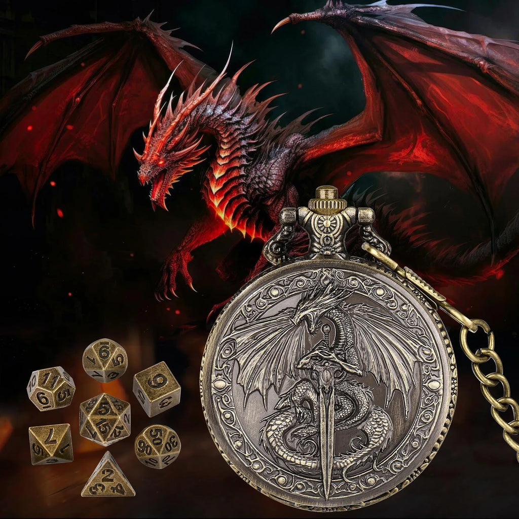 Zinc alloy DND dice storage case with winged beast relief, 5 cm size, in bronze finish