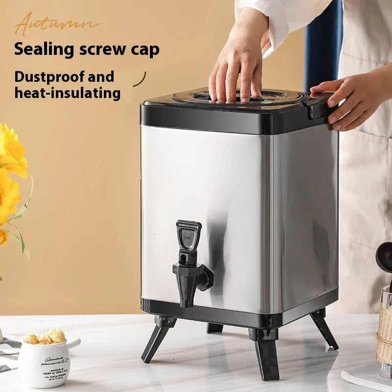 Silver stainless steel milk tea bucket with square lock design and 8 litre capacity