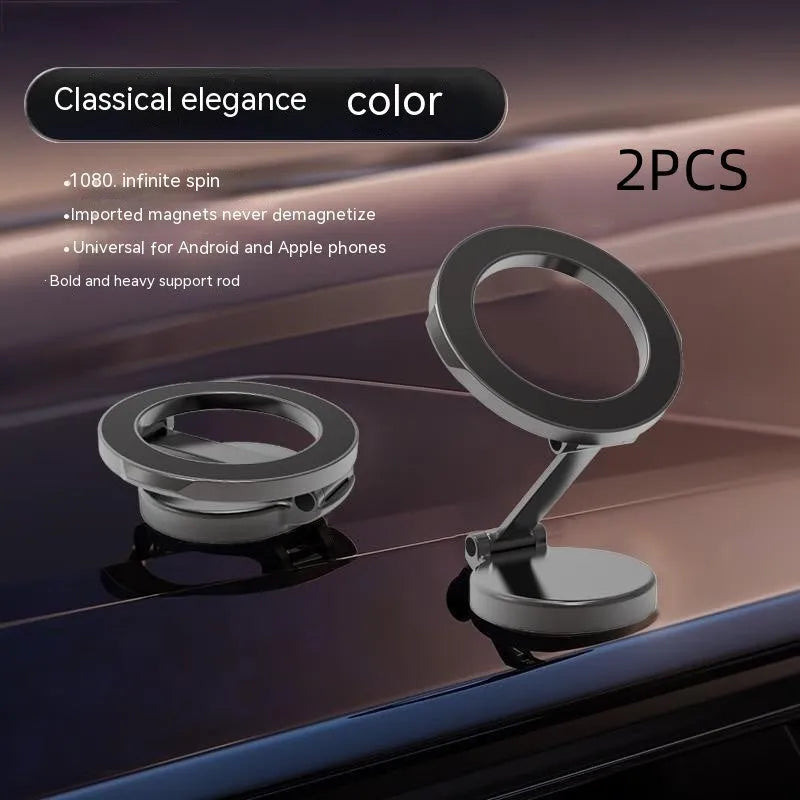 All-metal magnetic car phone mount in qian colour showing foldable dashboard design