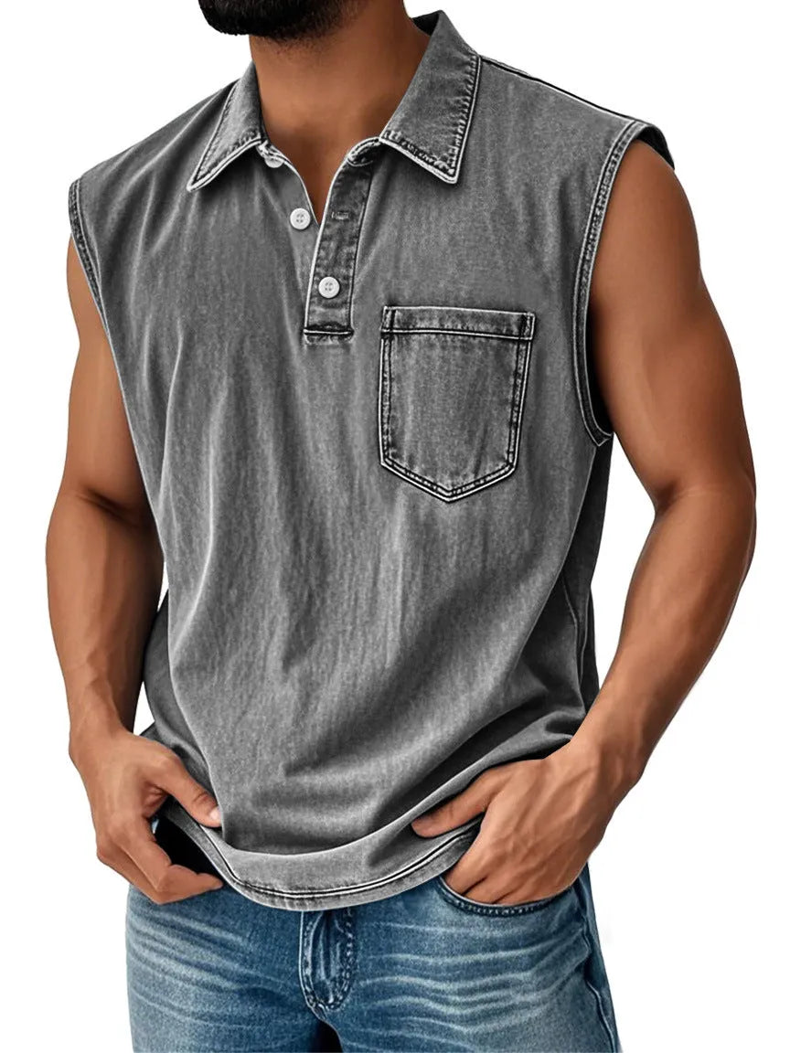 Men's button-front polo shirt with 3D digital printing design and short sleeves