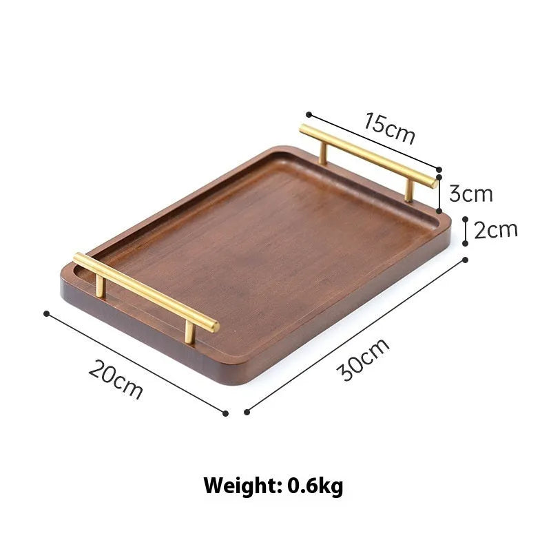 Square bamboo barbecue serving tray with brown handle in solid colour
