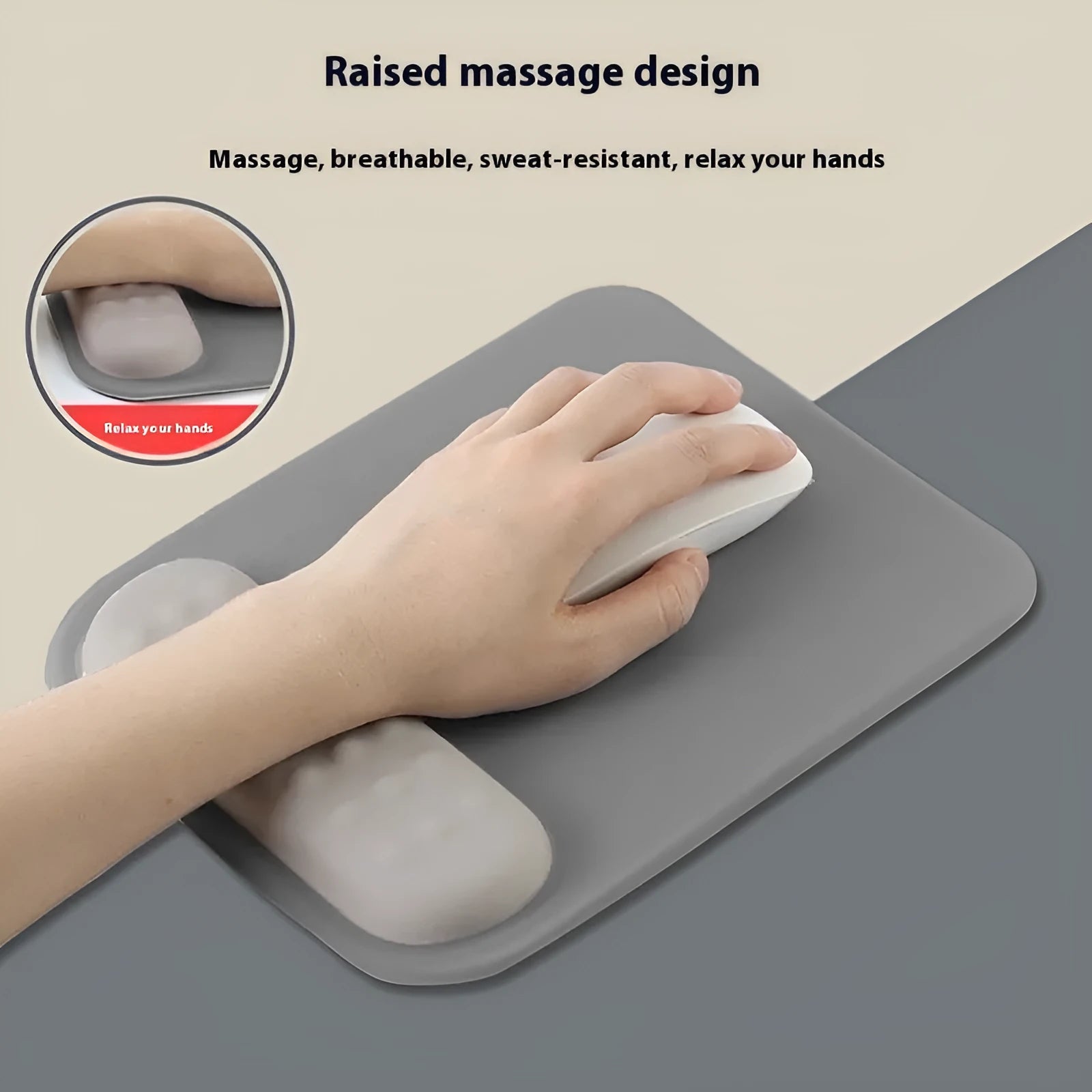 Ergonomic cloth silicone mouse pad with raised wrist support in mint green colour.