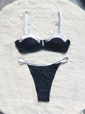 Black low waist women's bikini swimsuit with stitching split design and briefs style