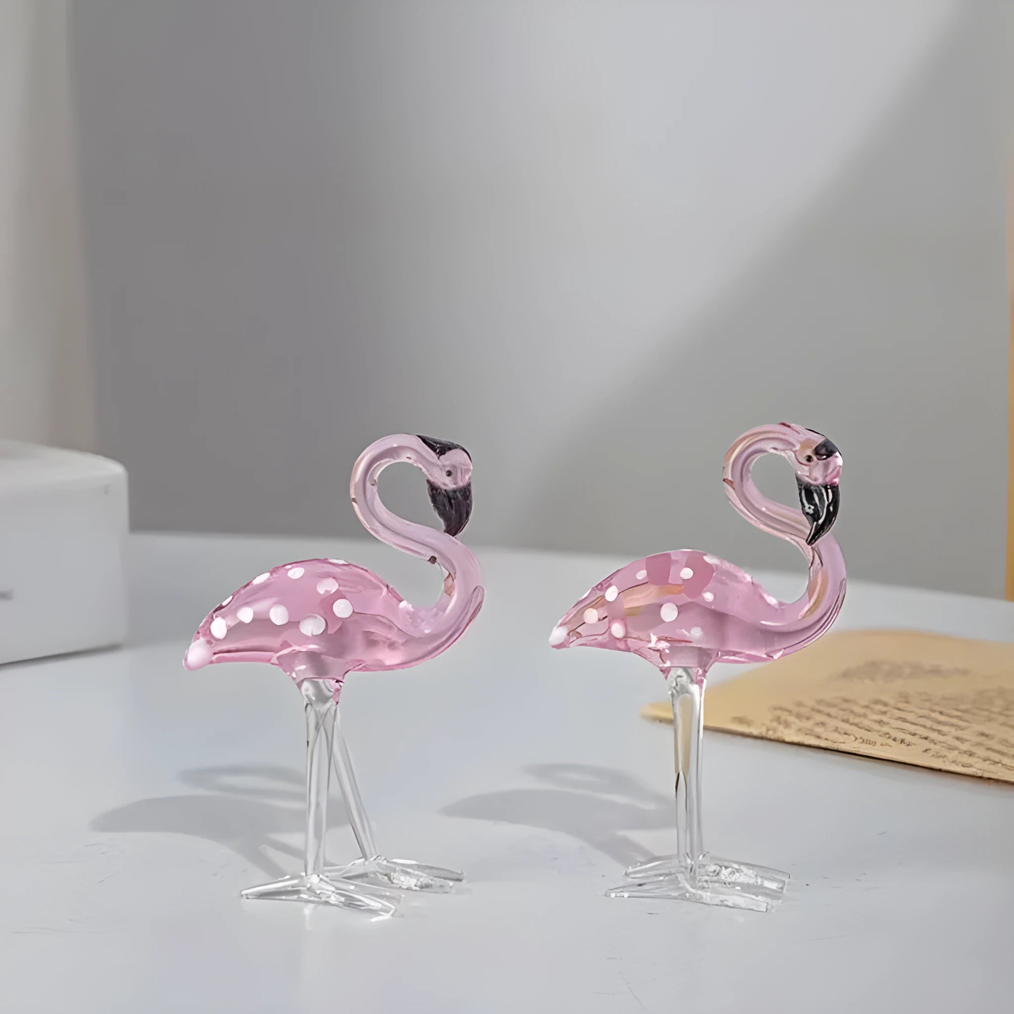 White crystal flamingo decorative ornament with pink dots in modern simplicity style for tabletop display