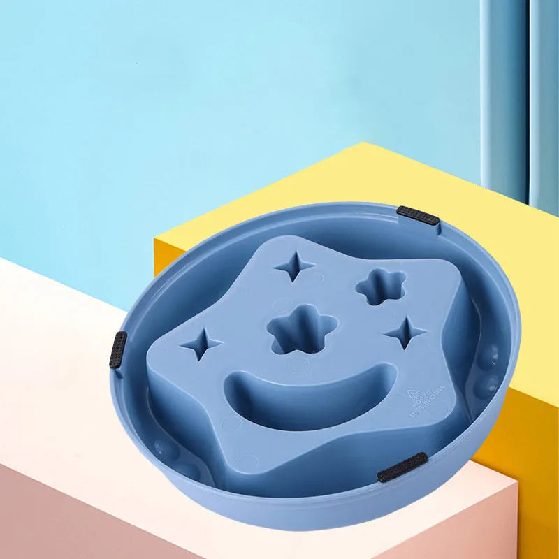 Moon star wings pattern dog slow feeder bowl with non-slip silicone base in blue, grey, green, pink or yellow